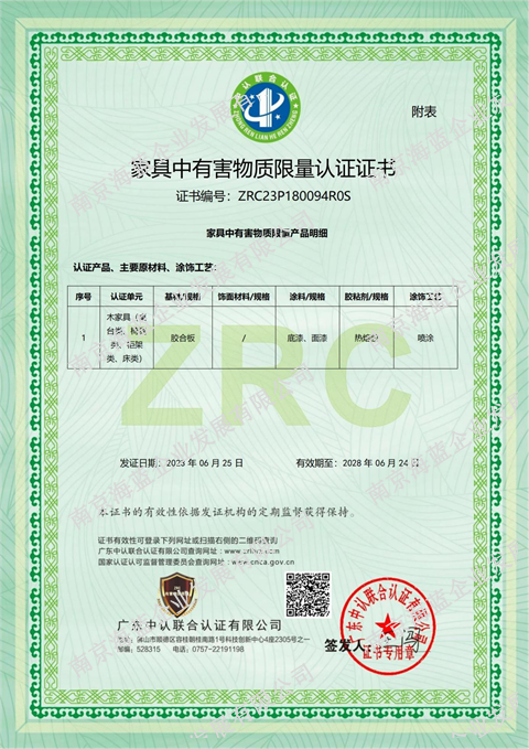 （五）家具中有害物质限量认证证书（木家具）2