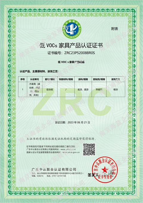 （二）低VOCs家具产品认证证书（木家具）2