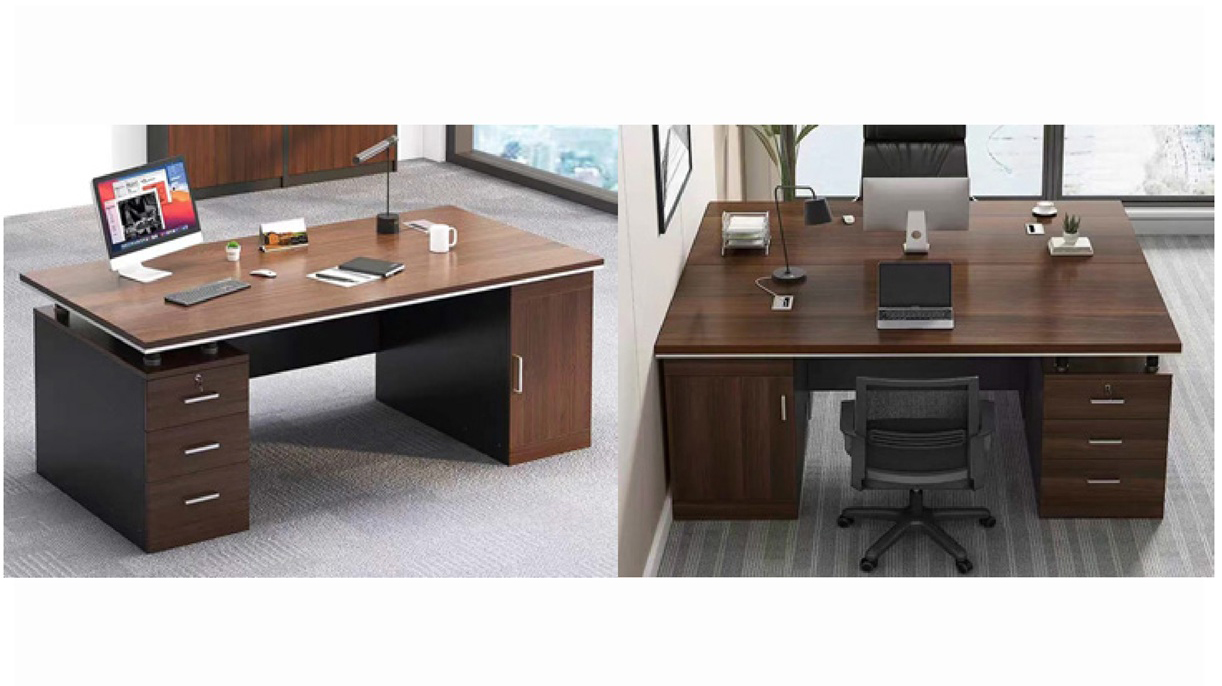 三聚氰胺饰面办公桌（1400*700*750固定三抽柜和主机箱）