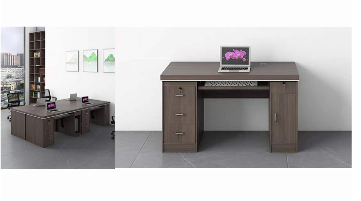 三聚氰胺饰面办公桌（1400*700*760固定三抽柜和主机箱）